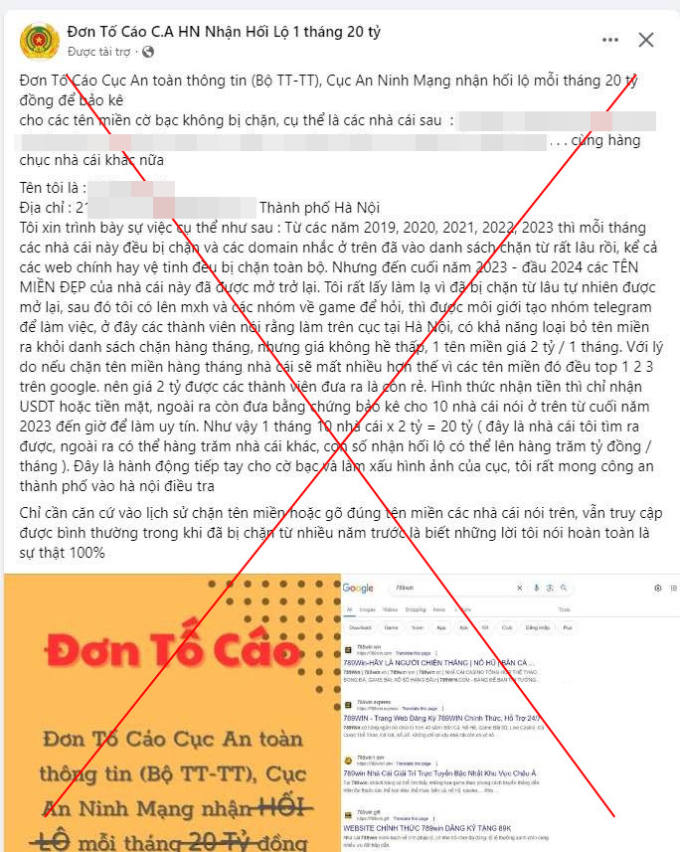 Một bài viết được đăng trên Facebook có nội dung lên án nhưng thực chất là quảng cáo cho một trang web cờ bạc. ảnh chụp màn hình