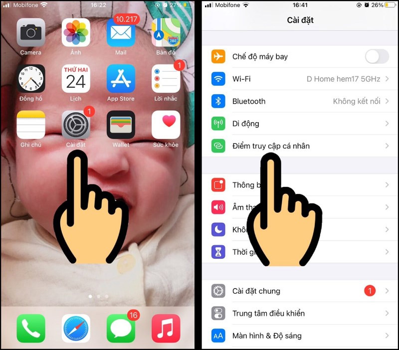 Mở ứng dụng Cài đặt trên iPhone của bạn và chọn Điểm truy cập cá nhân