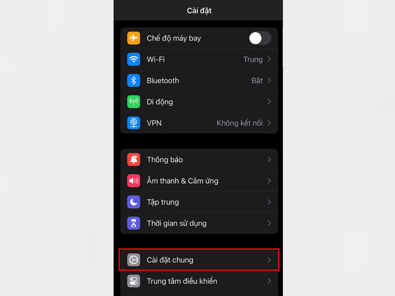 Mở ứng dụng Cài đặt và nhấn vào tùy chọn Chung