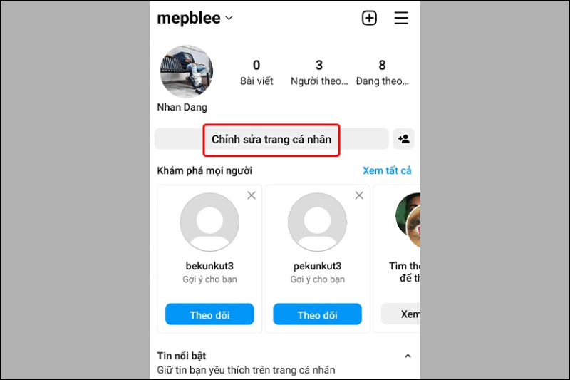 Người dùng nhấn vào tùy chọn Edit Personal Page để thêm link