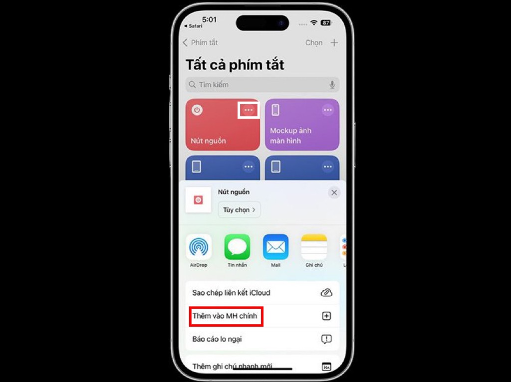 Nhấn vào biểu tượng ba chấm rồi chọn Add to Home Screen