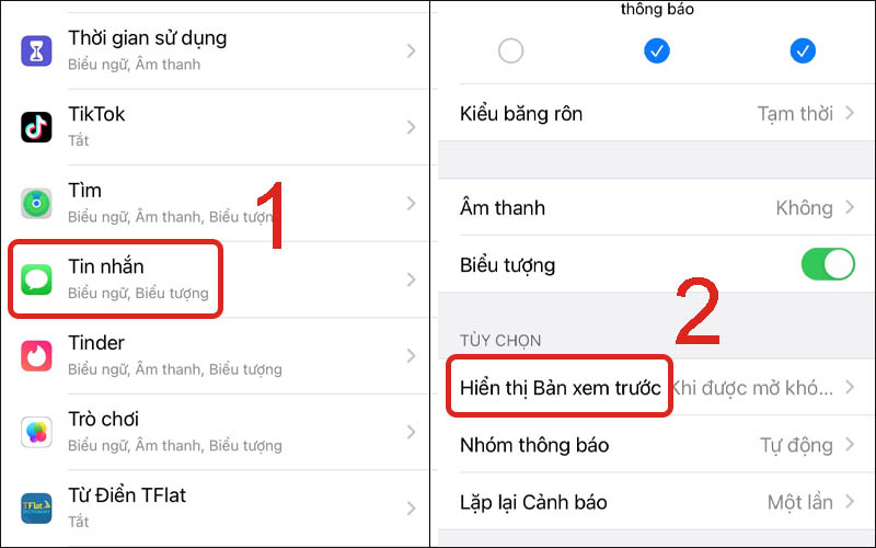 Bấm vào tin nhắn rồi chọn Hiển thị bản xem trước