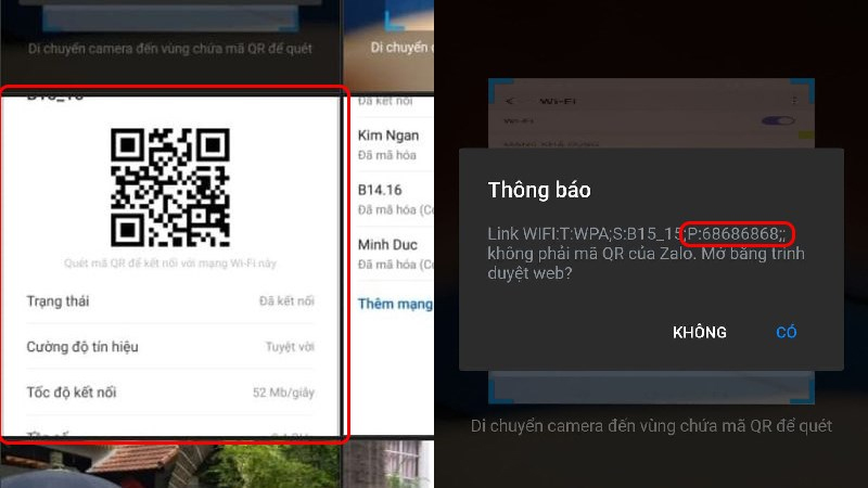 Quét mã QR và xem mật khẩu hiển thị ở phần thông báo