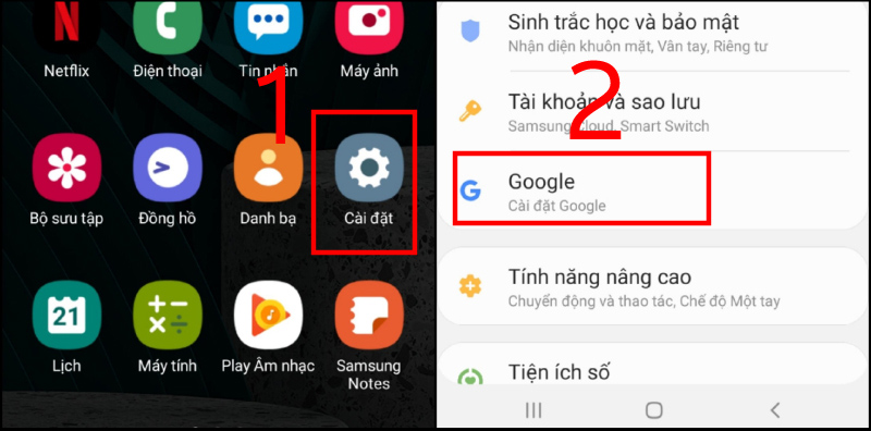 Truy cập Cài đặt trên điện thoại Android của bạn và chọn Google