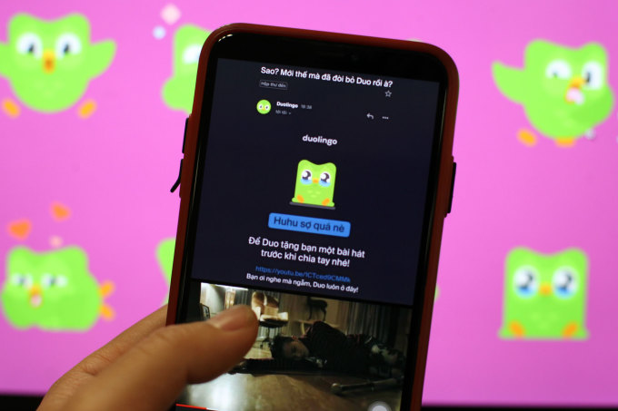Khi Duolingo phát hiện một tài khoản không hoạt động trong một khoảng thời gian, nó sẽ gửi thông báo đến email của người dùng.  Ảnh: Khương Nha