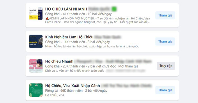 Nhiều nhóm làm hộ chiếu đã thu hút hàng chục nghìn thành viên trên Facebook. ảnh chụp màn hình