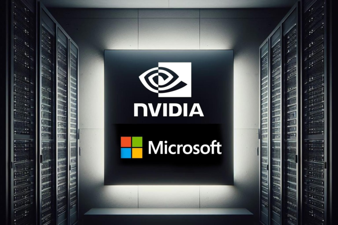 Hình minh họa hệ thống máy chủ có logo Nvidia và Microsoft ở giữa. Ảnh: Báo cáo Windows