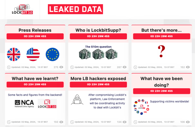 Ảnh chụp màn hình trang web darknet LockBit bị thu giữ.