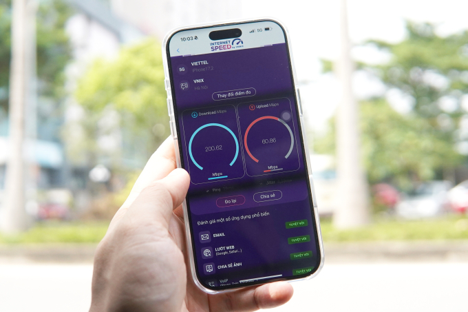 Tốc độ mạng 5G của Việt Nam tăng 40% 3 Tốc độ mạng 5G của Việt Nam tăng 40% Đo tốc độ mạng 5G thông qua ứng dụng tốc độ I. Ảnh: Luu QUY