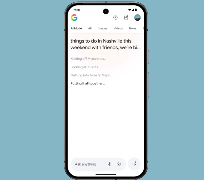 Một loạt các cải tiến lớn trên Google I/O 2025 3 Một loạt các cải tiến lớn trên Google I/O 2025 Chế độ AI xuất hiện dưới dạng tab trên Google Search. Ảnh: Google