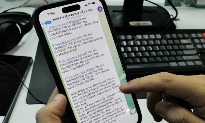 Người dùng đang xem các nhiệm vụ của nhóm trên Telegram. Ảnh: Ngoc Thanh